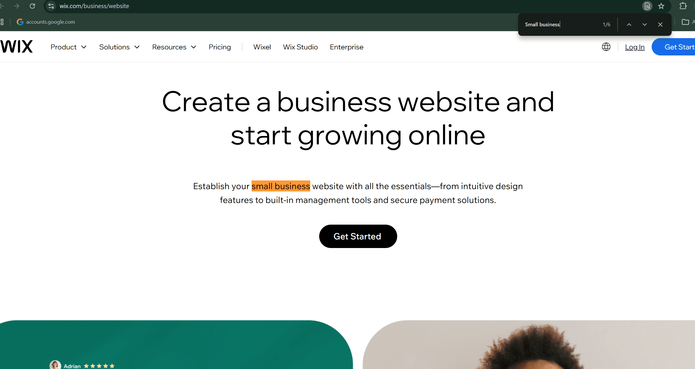 Wix website mentioning small business keyword.
