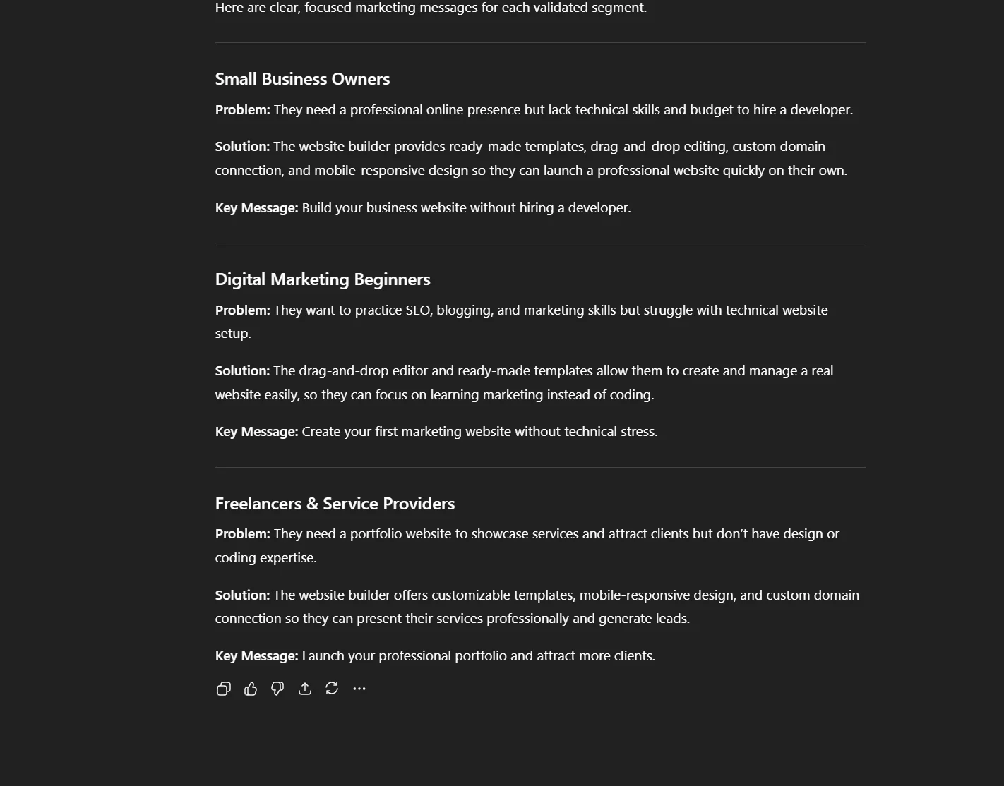 ChatGPT output for identifying problems and solutions in market research