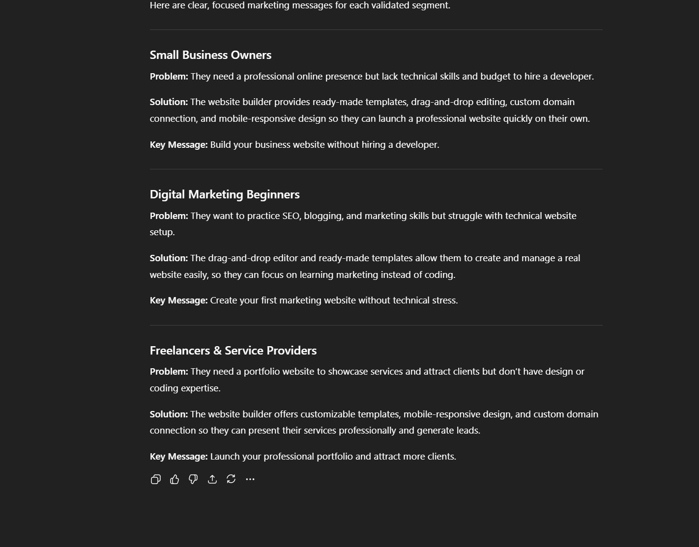 ChatGPT output for identifying problems and solutions in market research